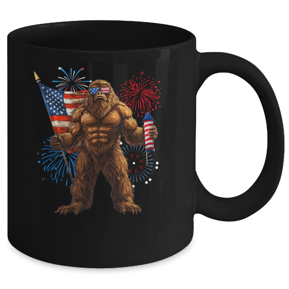 Bigfoot Fireworks 4th Of July Men Sasquatch American US Flag Mug | siriusteestore