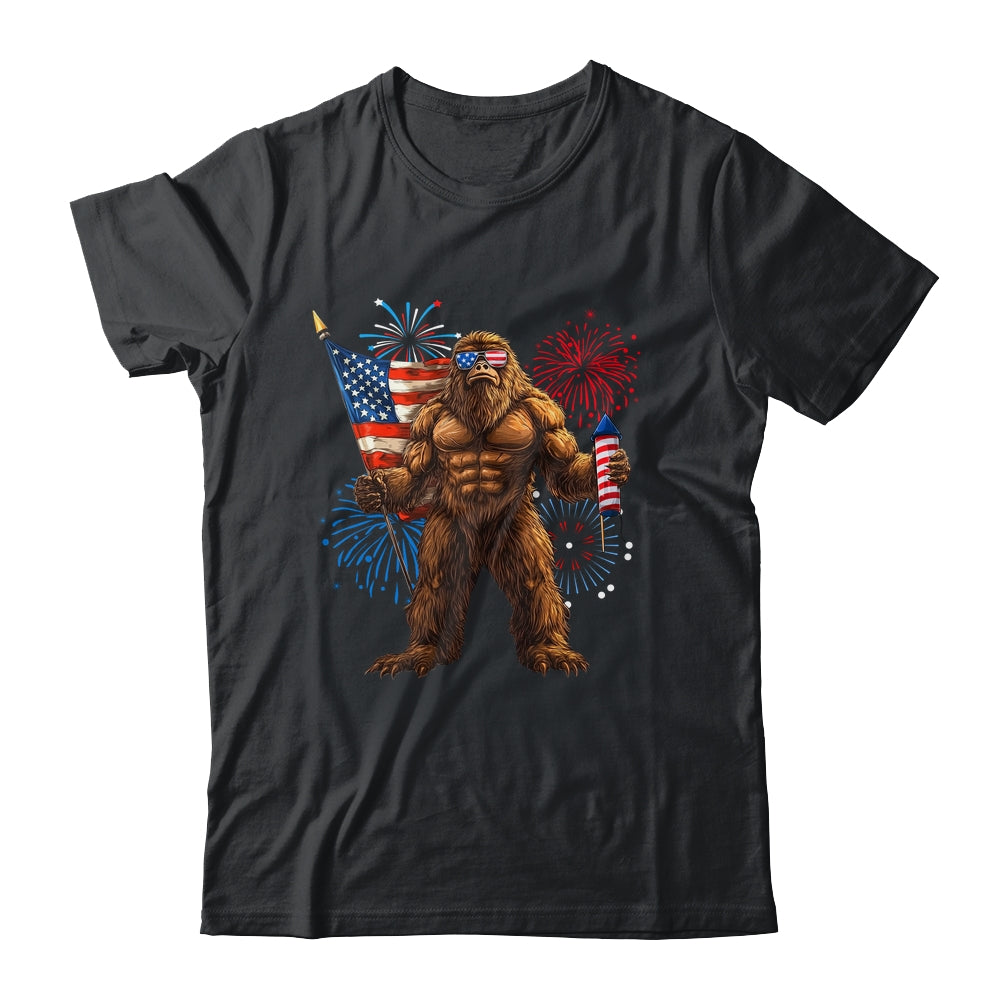 Bigfoot Fireworks 4th Of July Men Sasquatch American US Flag Shirt & Tank Top | siriusteestore