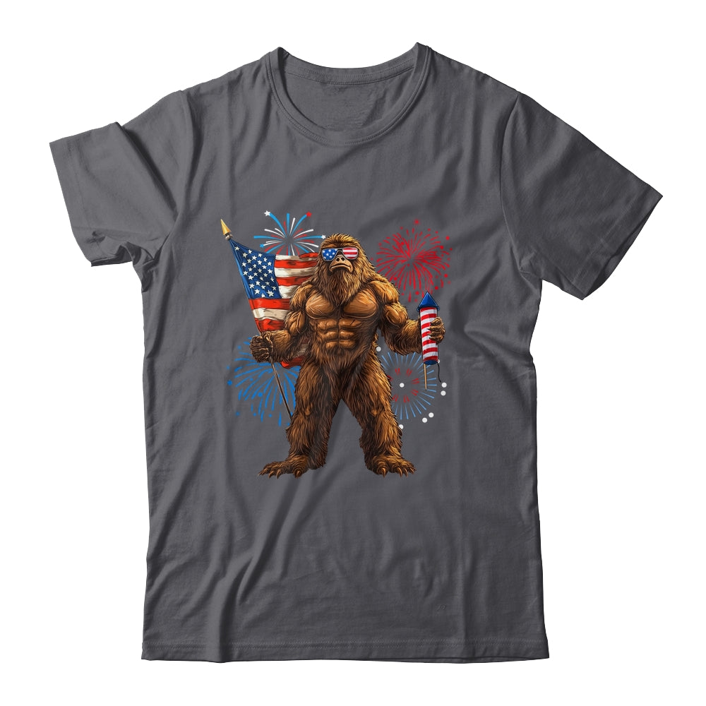 Bigfoot Fireworks 4th Of July Men Sasquatch American US Flag Shirt & Tank Top | siriusteestore