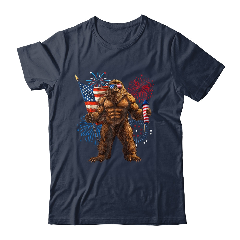 Bigfoot Fireworks 4th Of July Men Sasquatch American US Flag Shirt & Tank Top | siriusteestore