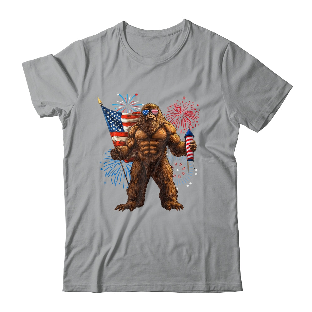 Bigfoot Fireworks 4th Of July Men Sasquatch American US Flag Shirt & Tank Top | siriusteestore