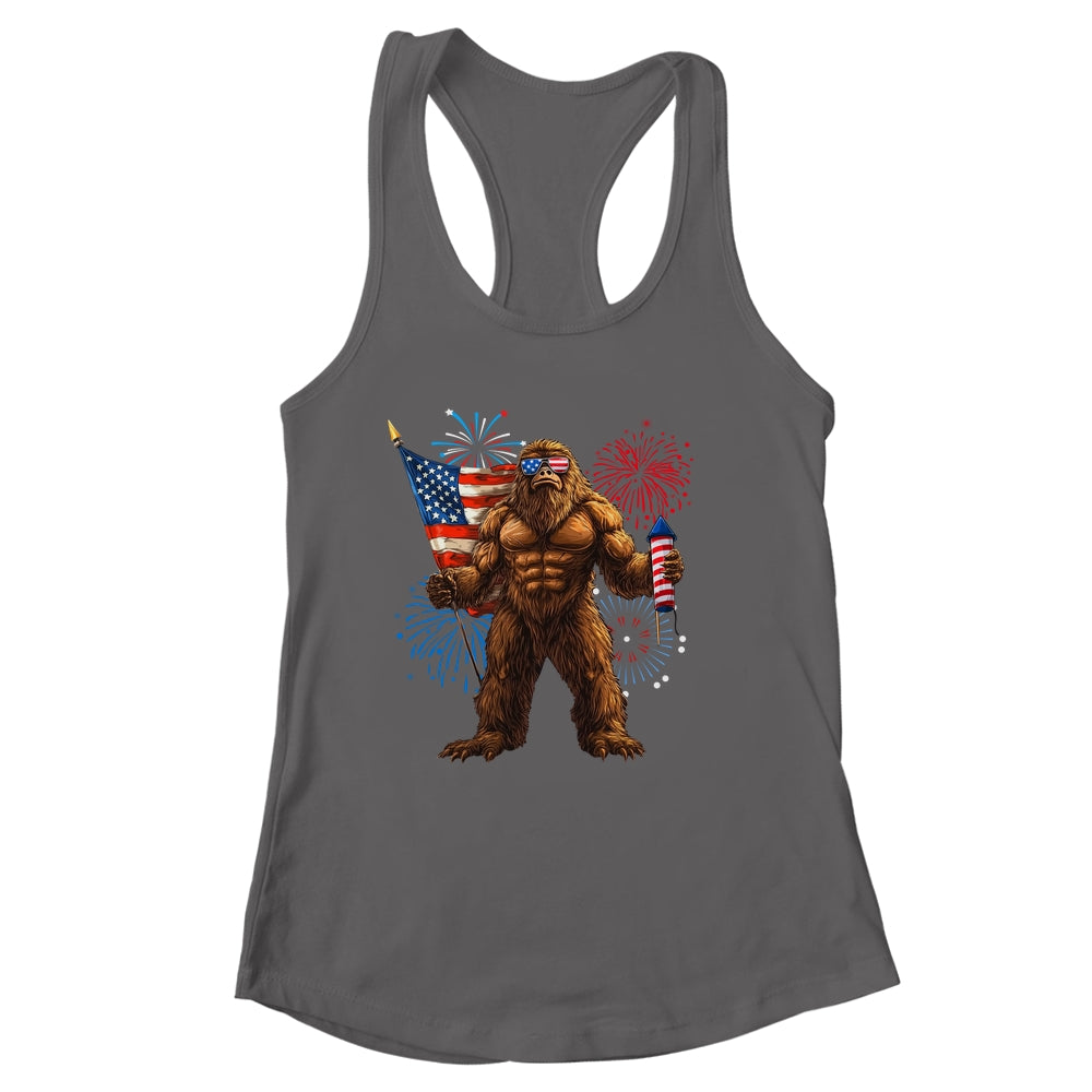 Bigfoot Fireworks 4th Of July Men Sasquatch American US Flag Shirt & Tank Top | siriusteestore