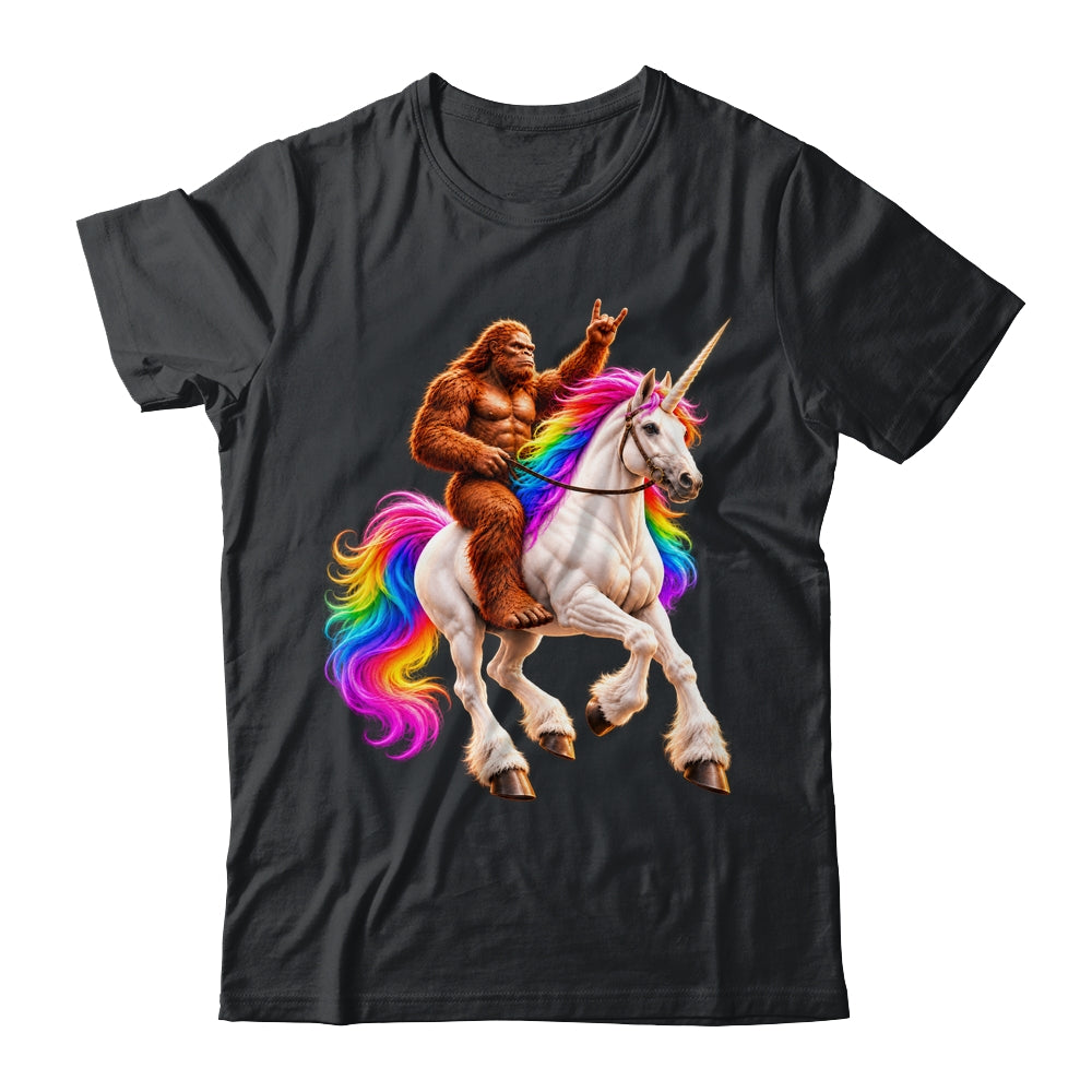Bigfoot Riding Rainbow Unicorn Funny Sasquatch Fantasy Shirt & Tank Top | siriusteestore