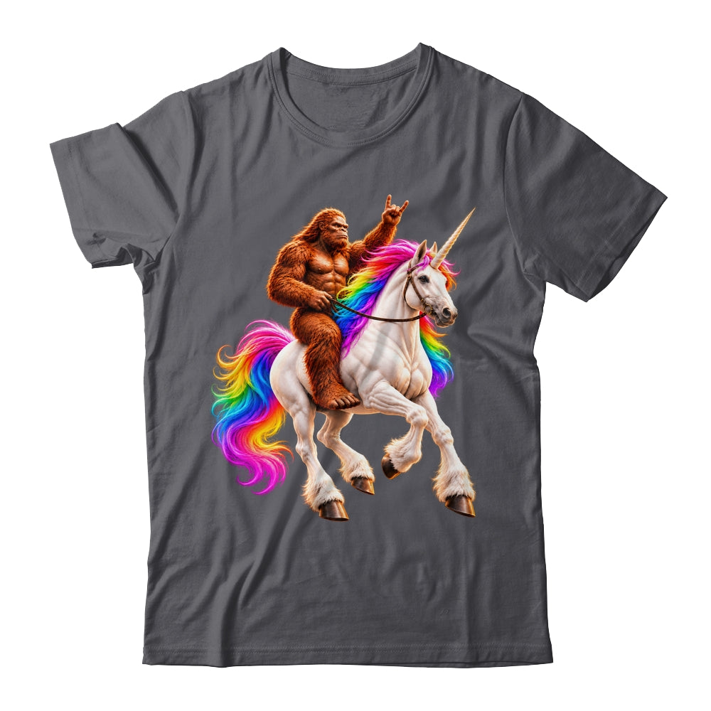 Bigfoot Riding Rainbow Unicorn Funny Sasquatch Fantasy Shirt & Tank Top | siriusteestore