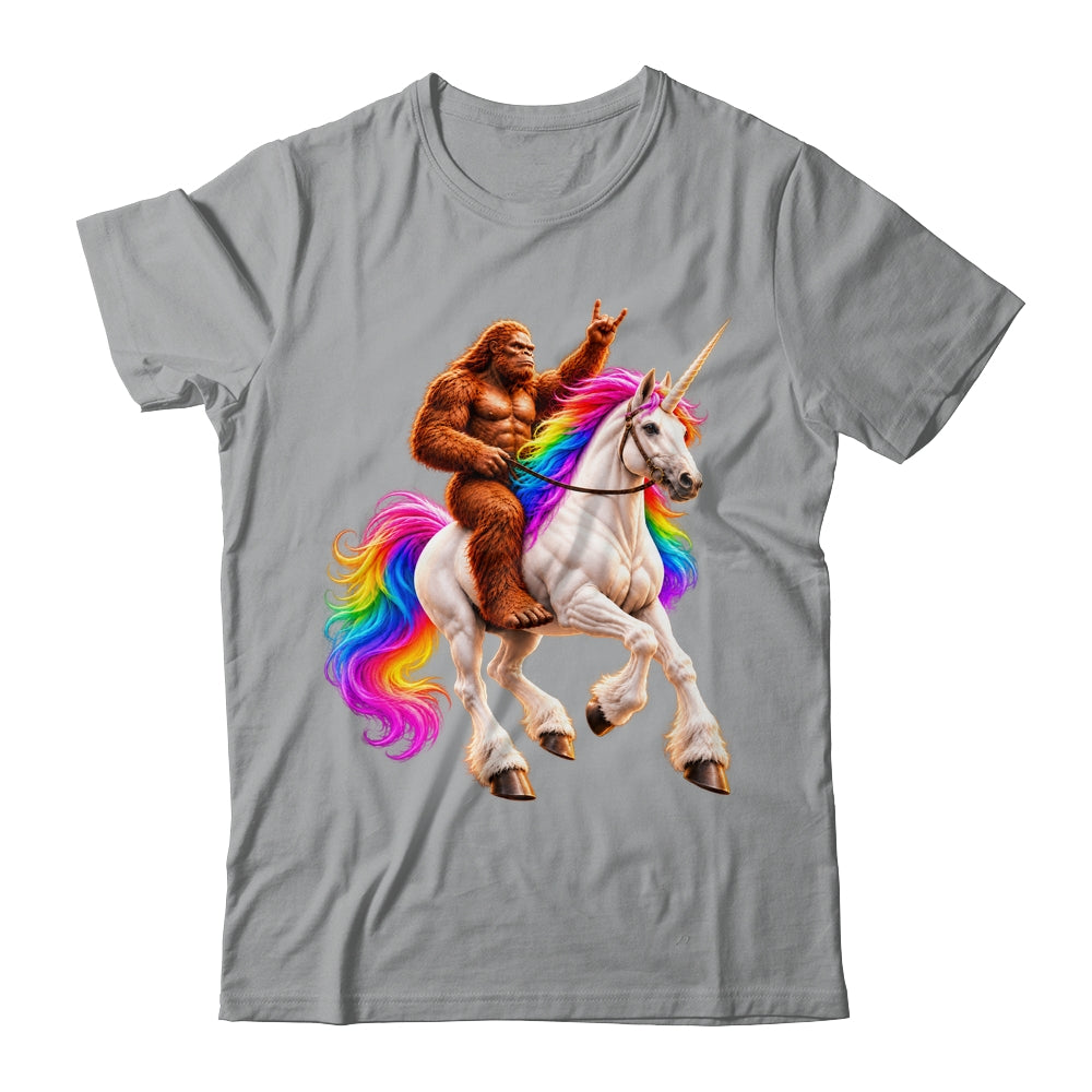 Bigfoot Riding Rainbow Unicorn Funny Sasquatch Fantasy Shirt & Tank Top | siriusteestore