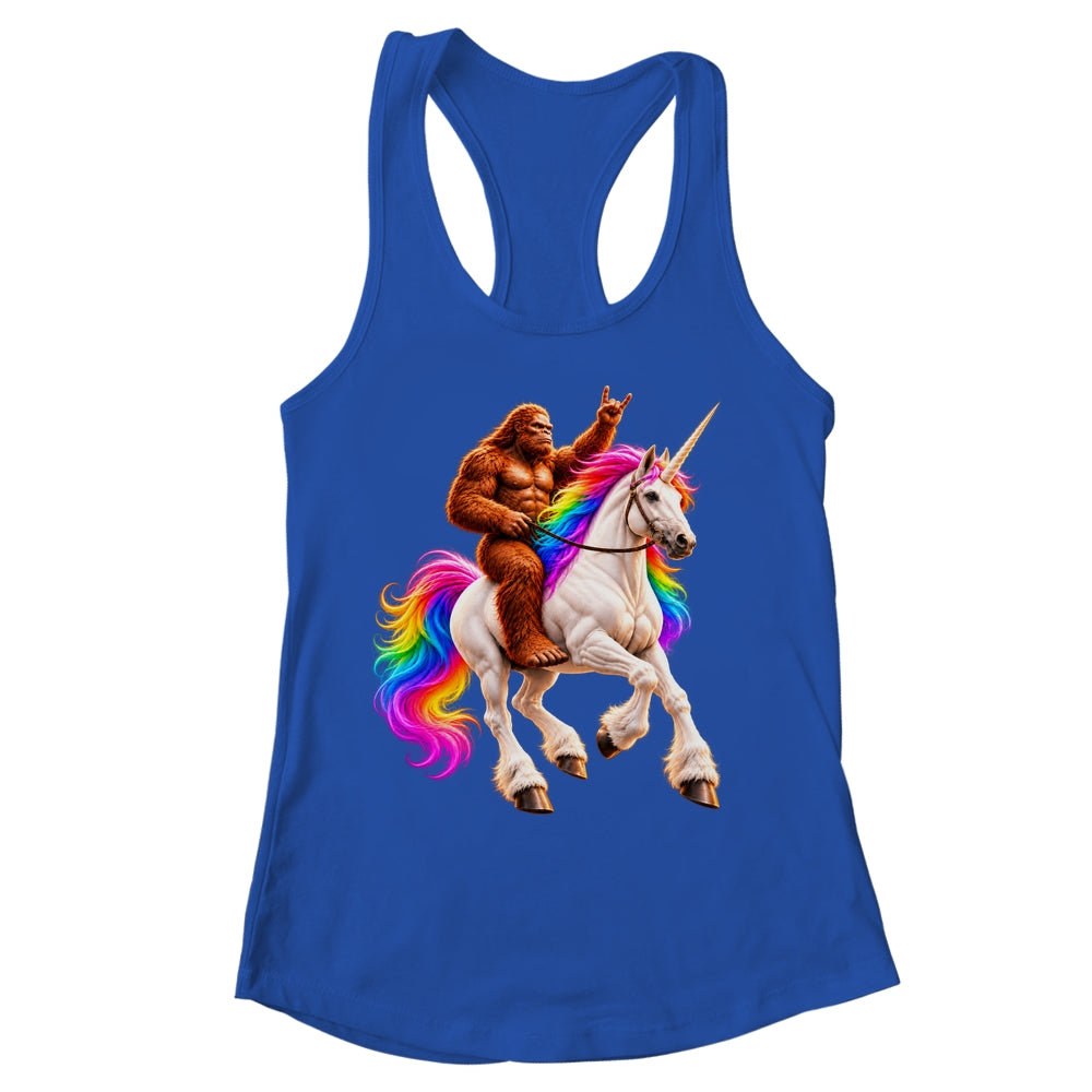 Bigfoot Riding Rainbow Unicorn Funny Sasquatch Fantasy Shirt & Tank Top | siriusteestore