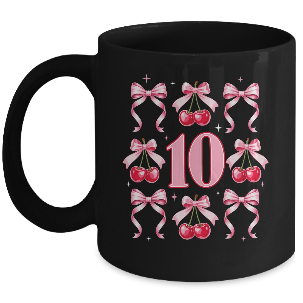 Birthday Girl 10th Birthday Cherry Coquette Bow 10 Years Old Mug | siriusteestore