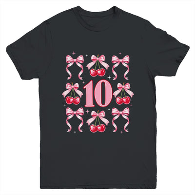 Birthday Girl 10th Birthday Cherry Coquette Bow 10 Years Old Youth Shirt | siriusteestore