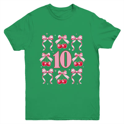 Birthday Girl 10th Birthday Cherry Coquette Bow 10 Years Old Youth Shirt | siriusteestore
