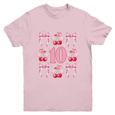 Birthday Girl 10th Birthday Cherry Coquette Bow 10 Years Old Youth Shirt | siriusteestore