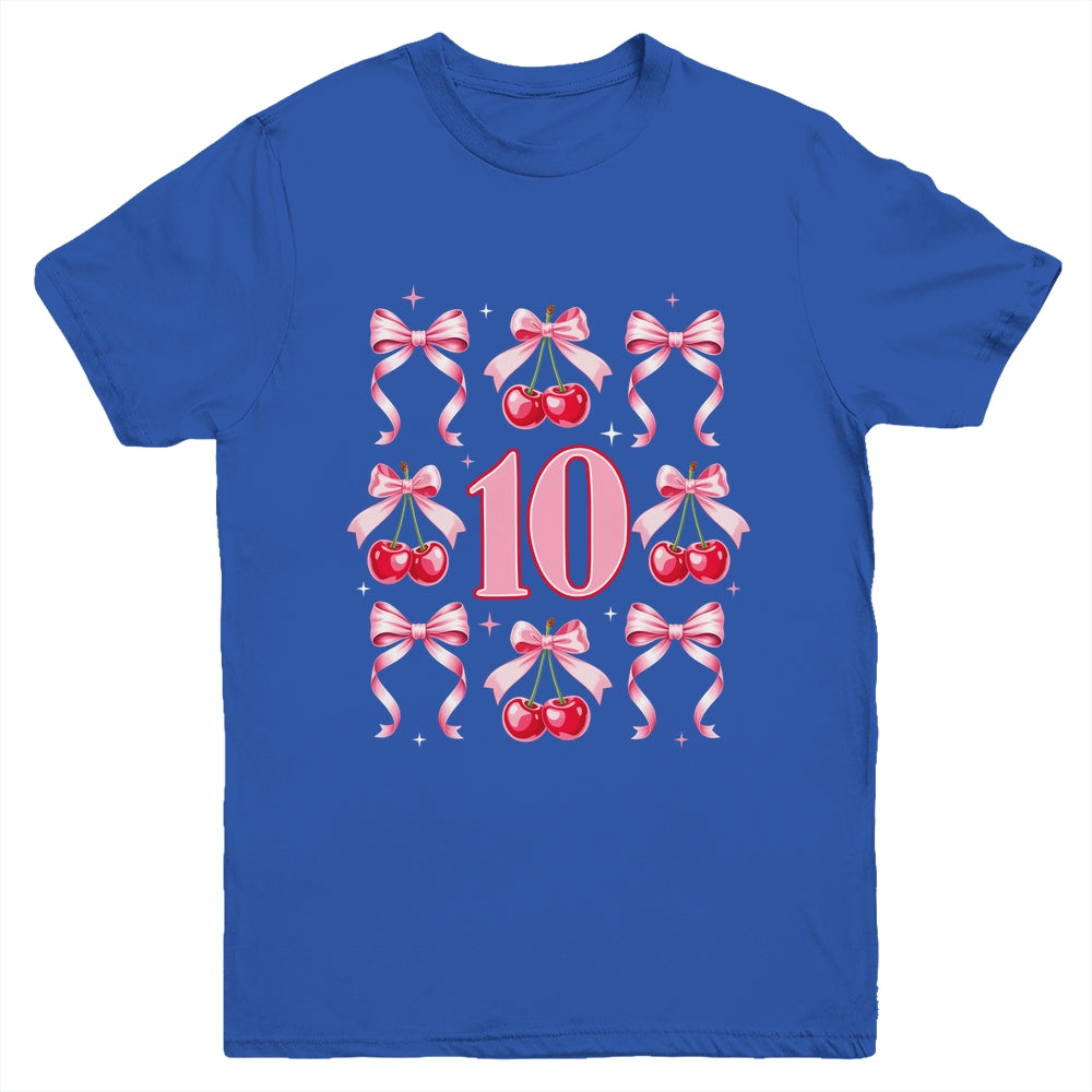 Birthday Girl 10th Birthday Cherry Coquette Bow 10 Years Old Youth Shirt | siriusteestore