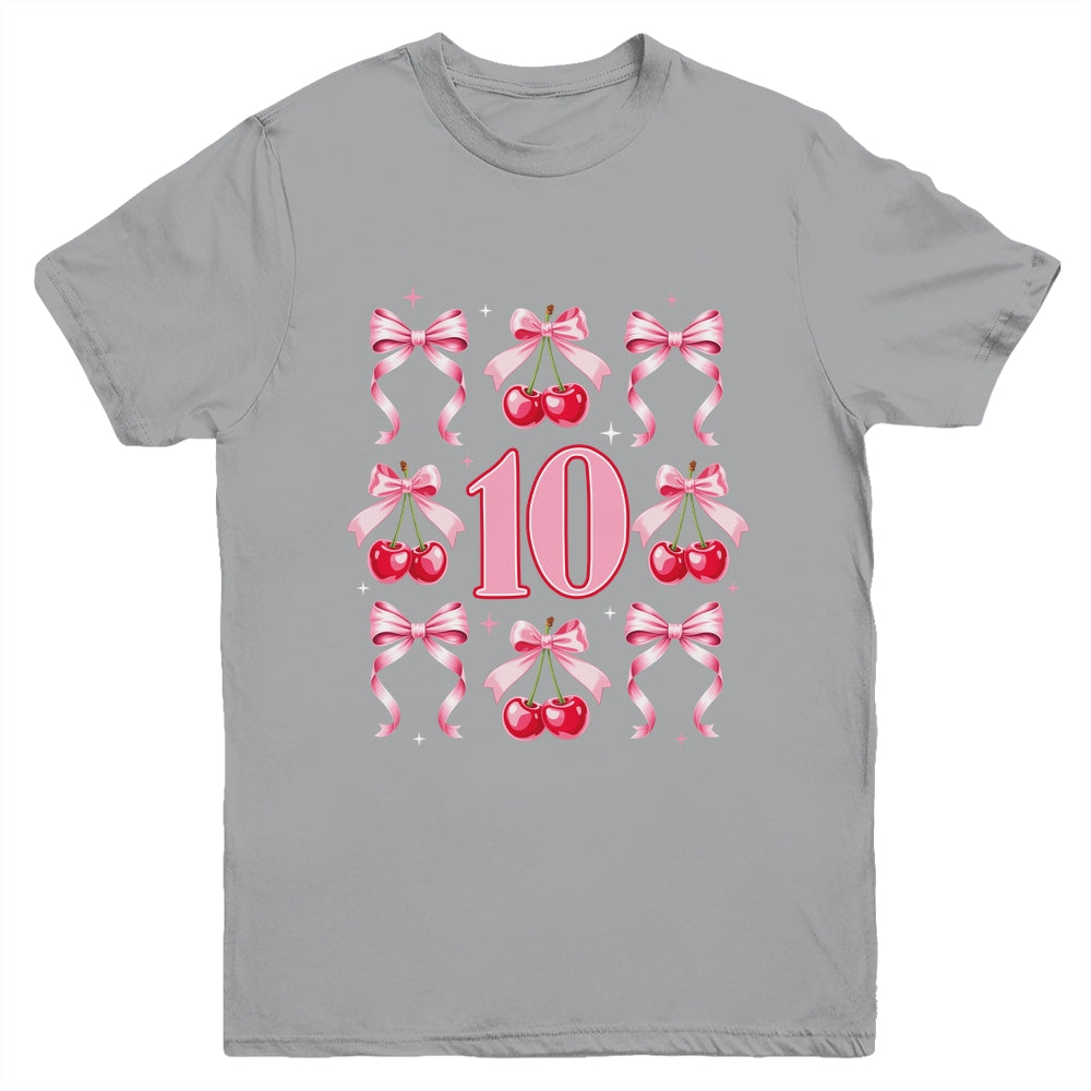 Birthday Girl 10th Birthday Cherry Coquette Bow 10 Years Old Youth Shirt | siriusteestore