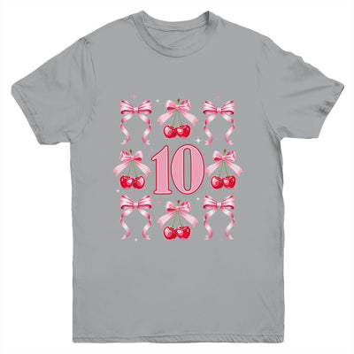 Birthday Girl 10th Birthday Cherry Coquette Bow 10 Years Old Youth Shirt | siriusteestore
