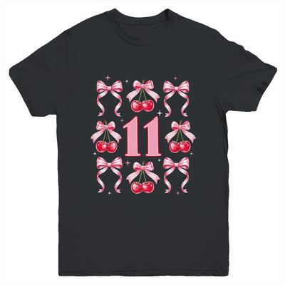 Birthday Girl 11th Birthday Cherry Coquette Bow 11 Years Old Youth Shirt | siriusteestore