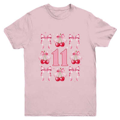 Birthday Girl 11th Birthday Cherry Coquette Bow 11 Years Old Youth Shirt | siriusteestore