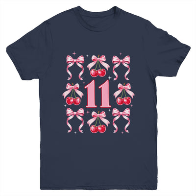 Birthday Girl 11th Birthday Cherry Coquette Bow 11 Years Old Youth Shirt | siriusteestore