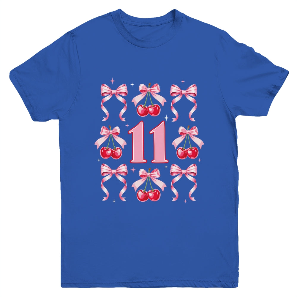 Birthday Girl 11th Birthday Cherry Coquette Bow 11 Years Old Youth Shirt | siriusteestore