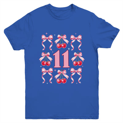 Birthday Girl 11th Birthday Cherry Coquette Bow 11 Years Old Youth Shirt | siriusteestore