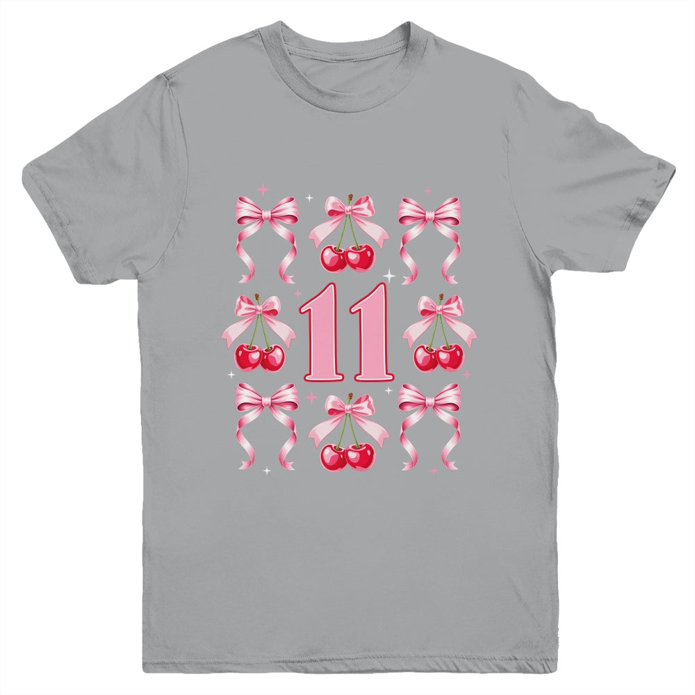 Birthday Girl 11th Birthday Cherry Coquette Bow 11 Years Old Youth Shirt | siriusteestore