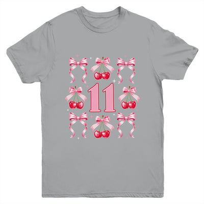 Birthday Girl 11th Birthday Cherry Coquette Bow 11 Years Old Youth Shirt | siriusteestore