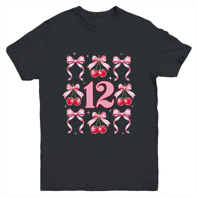 Birthday Girl 12th Birthday Cherry Coquette Bow 12 Years Old Youth Shirt | siriusteestore