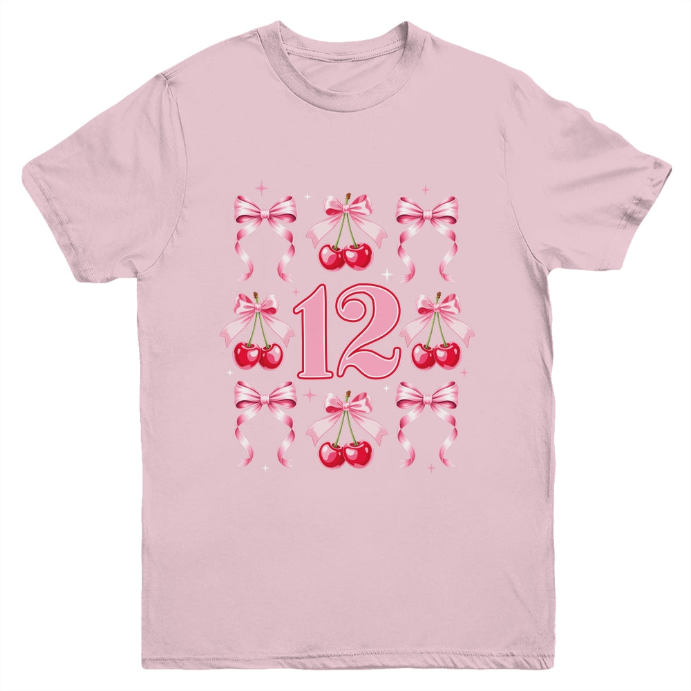 Birthday Girl 12th Birthday Cherry Coquette Bow 12 Years Old Youth Shirt | siriusteestore