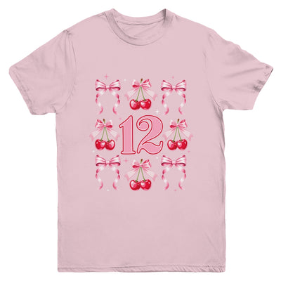 Birthday Girl 12th Birthday Cherry Coquette Bow 12 Years Old Youth Shirt | siriusteestore