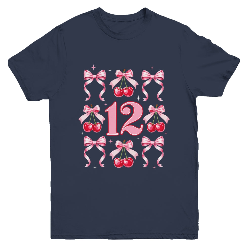 Birthday Girl 12th Birthday Cherry Coquette Bow 12 Years Old Youth Shirt | siriusteestore
