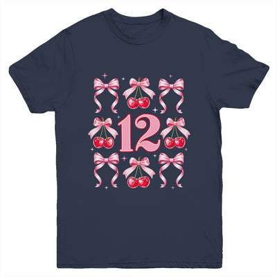 Birthday Girl 12th Birthday Cherry Coquette Bow 12 Years Old Youth Shirt | siriusteestore