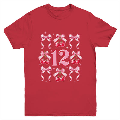 Birthday Girl 12th Birthday Cherry Coquette Bow 12 Years Old Youth Shirt | siriusteestore
