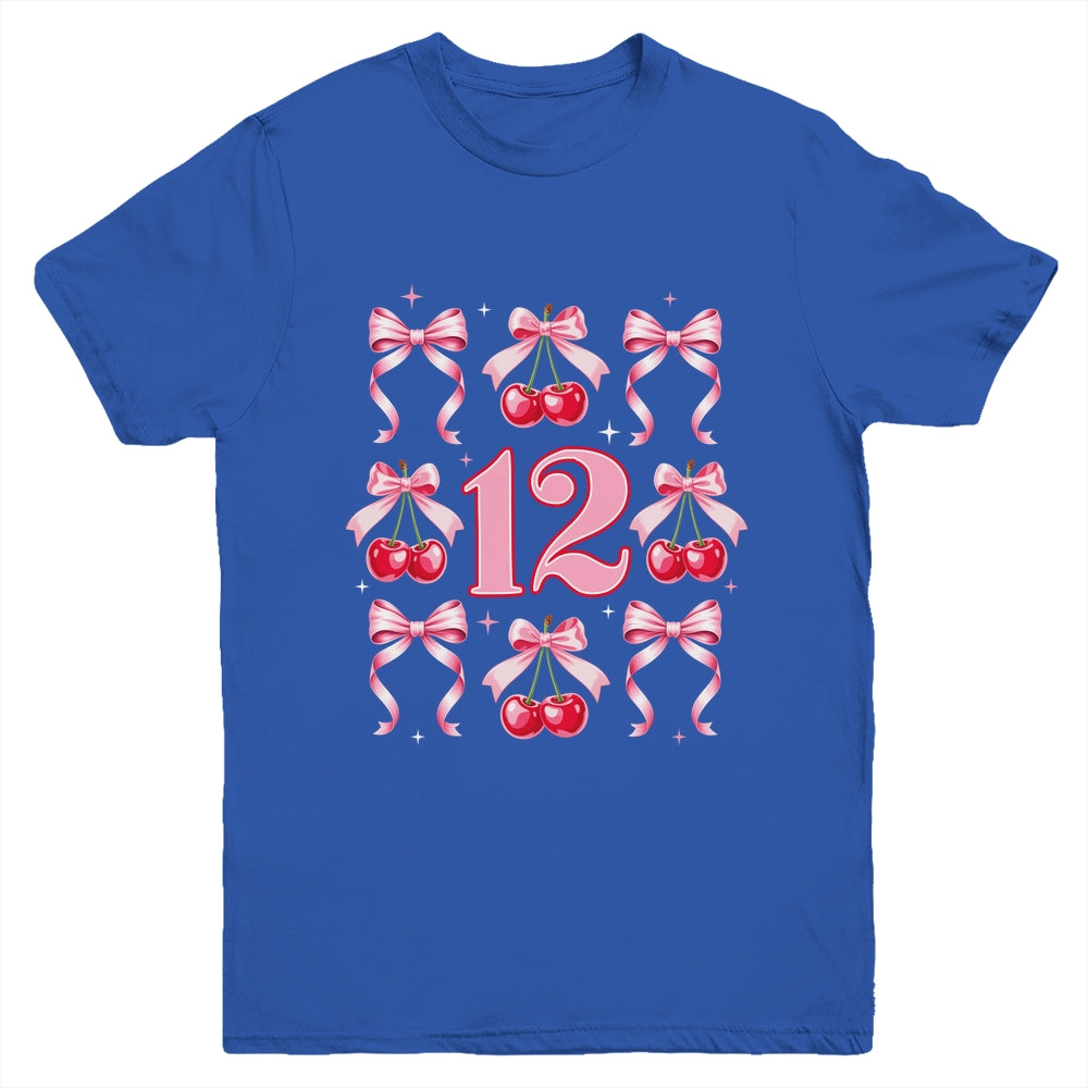 Birthday Girl 12th Birthday Cherry Coquette Bow 12 Years Old Youth Shirt | siriusteestore