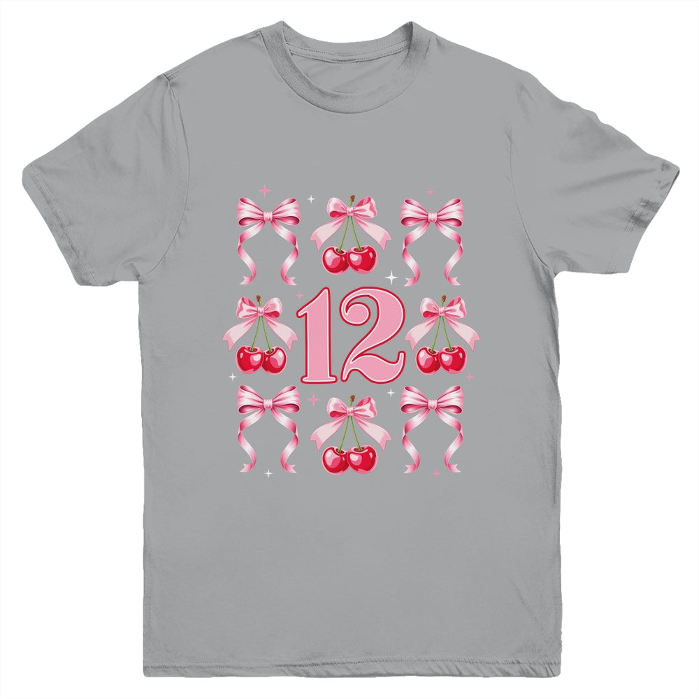 Birthday Girl 12th Birthday Cherry Coquette Bow 12 Years Old Youth Shirt | siriusteestore