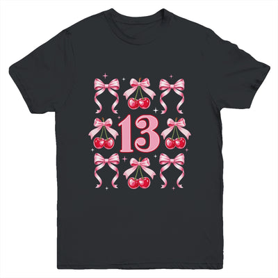 Birthday Girl 13th Birthday Cherry Coquette Bow 13 Years Old Youth Shirt | siriusteestore