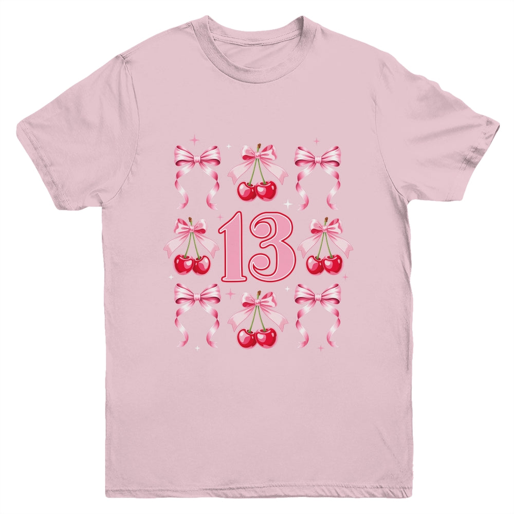 Birthday Girl 13th Birthday Cherry Coquette Bow 13 Years Old Youth Shirt | siriusteestore