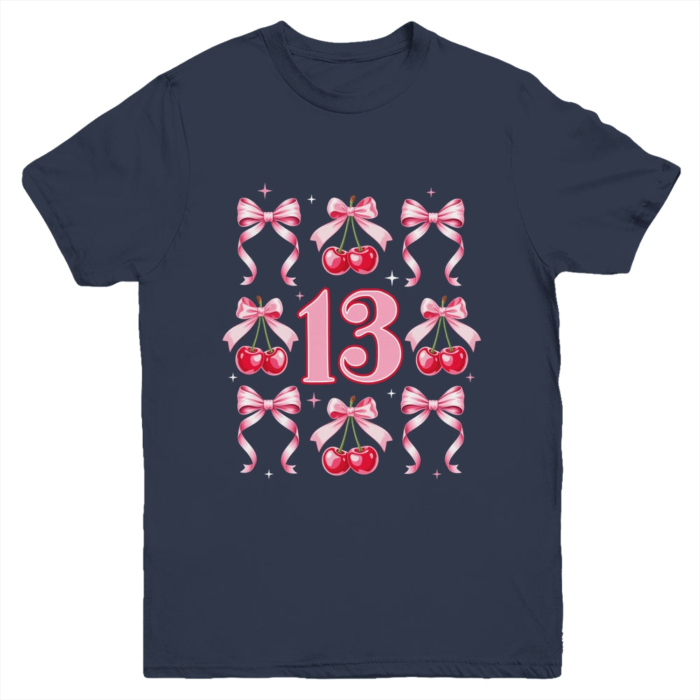 Birthday Girl 13th Birthday Cherry Coquette Bow 13 Years Old Youth Shirt | siriusteestore