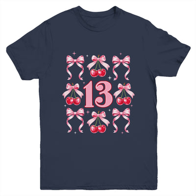 Birthday Girl 13th Birthday Cherry Coquette Bow 13 Years Old Youth Shirt | siriusteestore