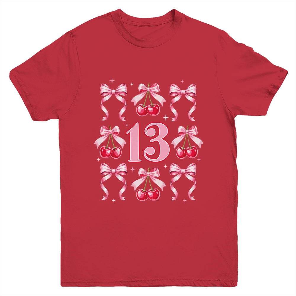 Birthday Girl 13th Birthday Cherry Coquette Bow 13 Years Old Youth Shirt | siriusteestore