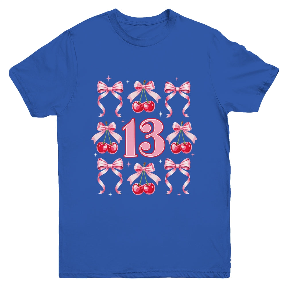 Birthday Girl 13th Birthday Cherry Coquette Bow 13 Years Old Youth Shirt | siriusteestore