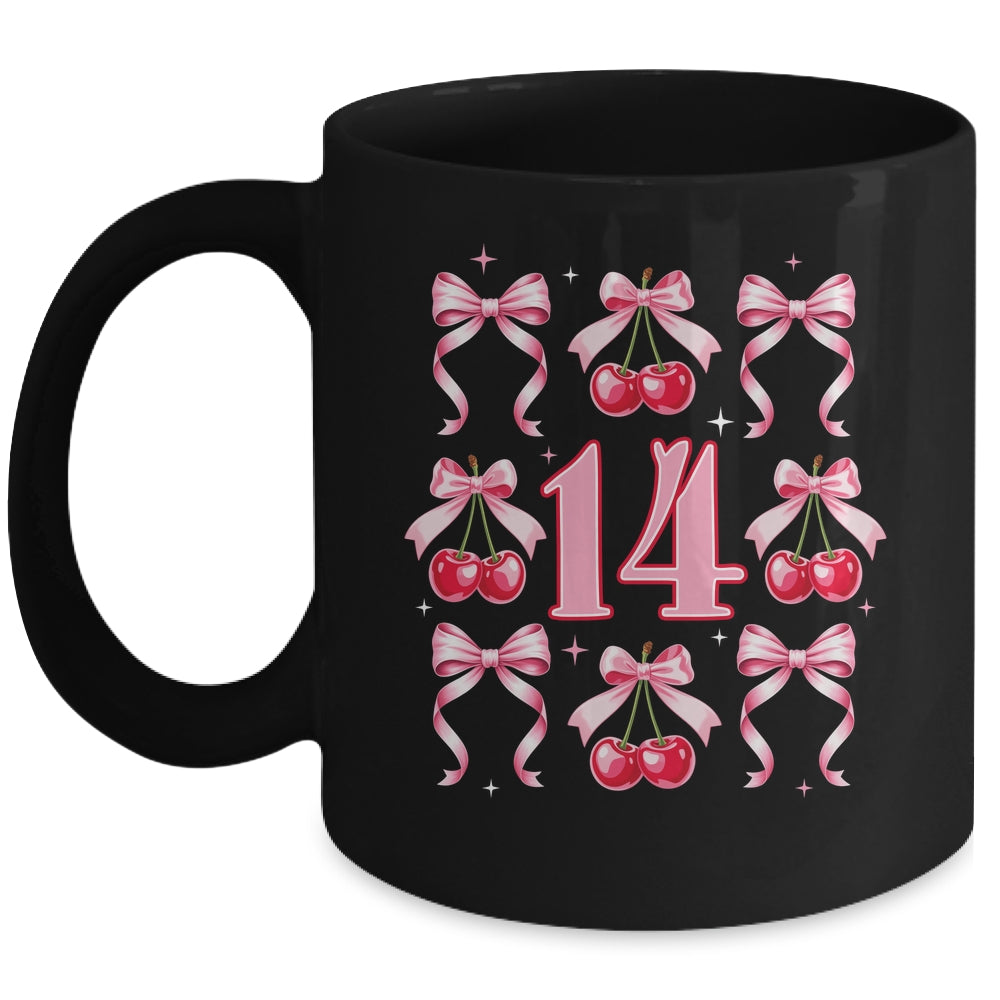 Birthday Girl 14th Birthday Cherry Coquette Bow 14 Years Old Mug | siriusteestore