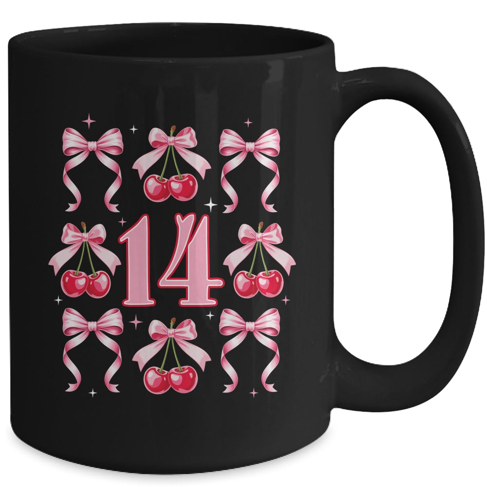 Birthday Girl 14th Birthday Cherry Coquette Bow 14 Years Old Mug | siriusteestore