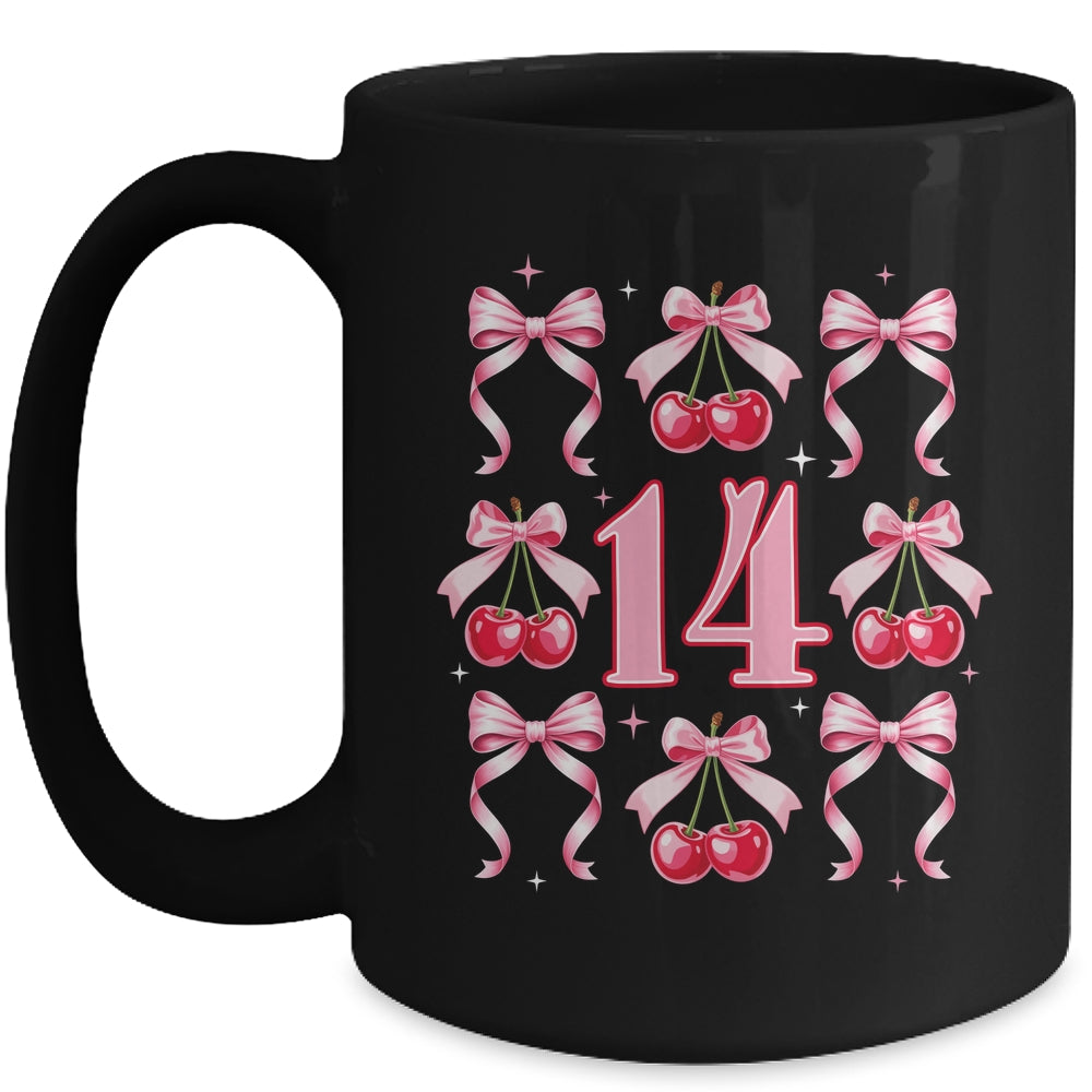 Birthday Girl 14th Birthday Cherry Coquette Bow 14 Years Old Mug | siriusteestore