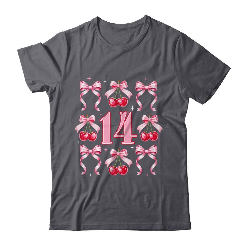 Birthday Girl 14th Birthday Cherry Coquette Bow 14 Years Old Shirt & Hoodie | siriusteestore