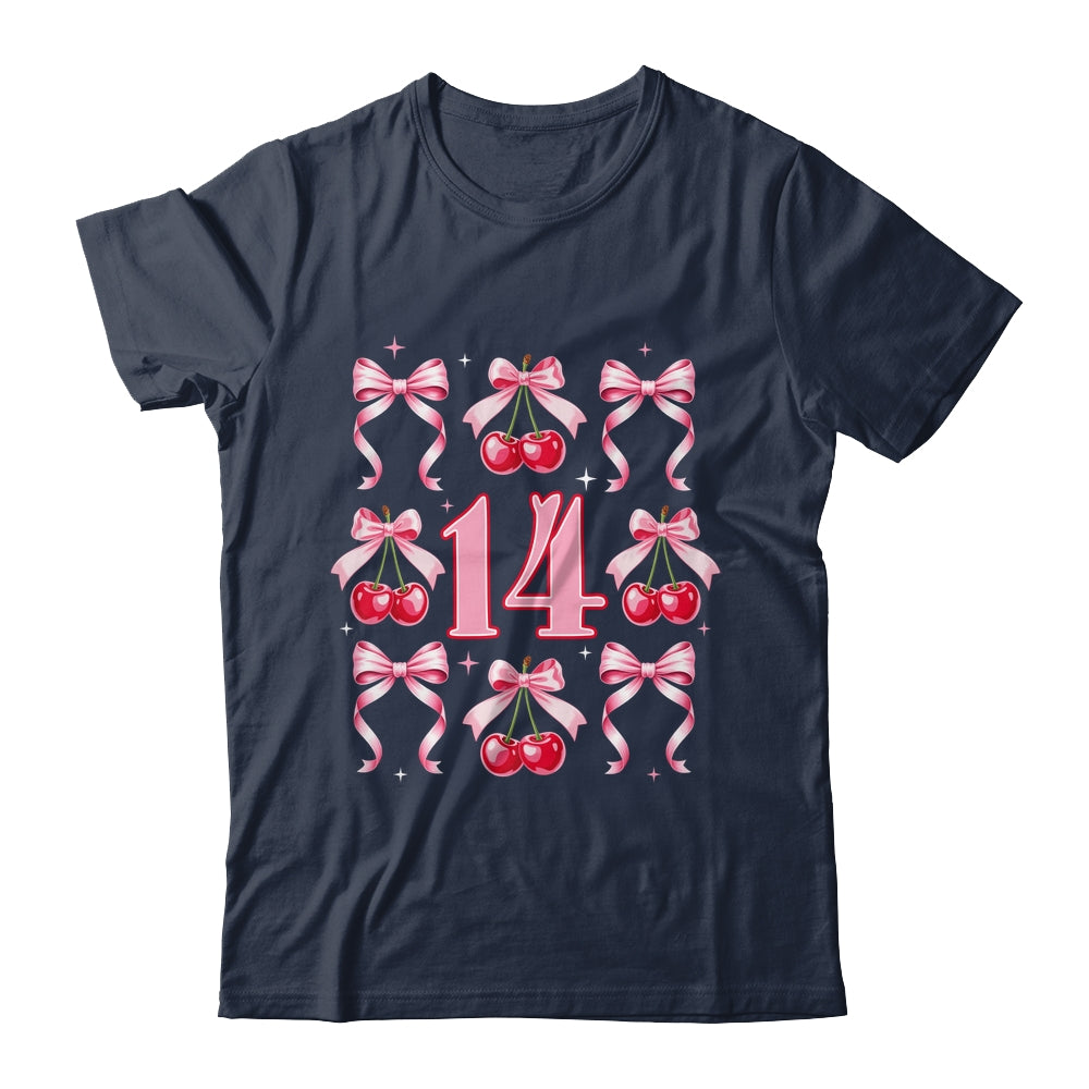 Birthday Girl 14th Birthday Cherry Coquette Bow 14 Years Old Shirt & Hoodie | siriusteestore
