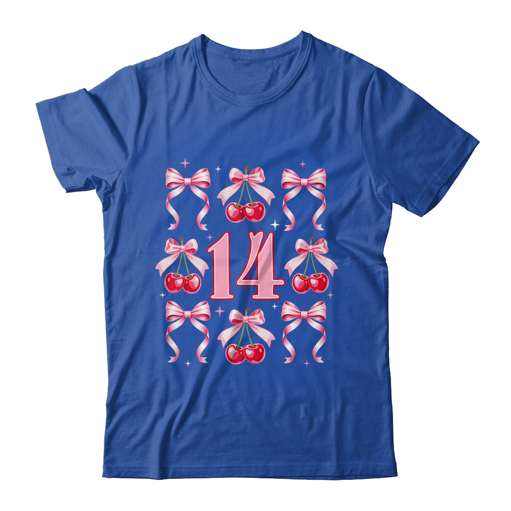 Birthday Girl 14th Birthday Cherry Coquette Bow 14 Years Old Shirt & Hoodie | siriusteestore