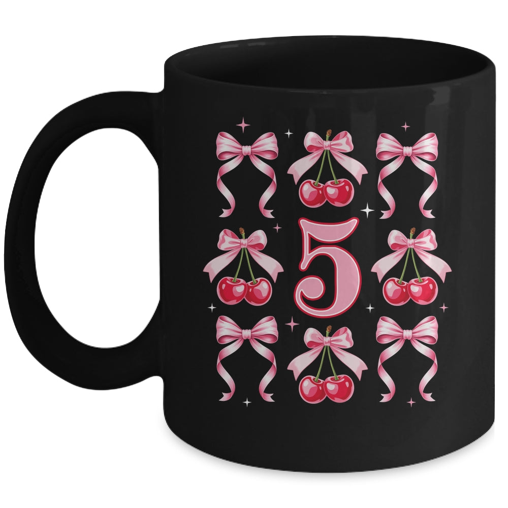Birthday Girl 5th Birthday Cherry Coquette Bow 5 Years Old Mug | siriusteestore