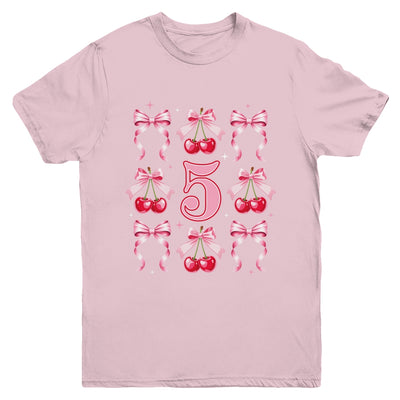 Birthday Girl 5th Birthday Cherry Coquette Bow 5 Years Old Youth Shirt | siriusteestore