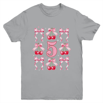 Birthday Girl 5th Birthday Cherry Coquette Bow 5 Years Old Youth Shirt | siriusteestore