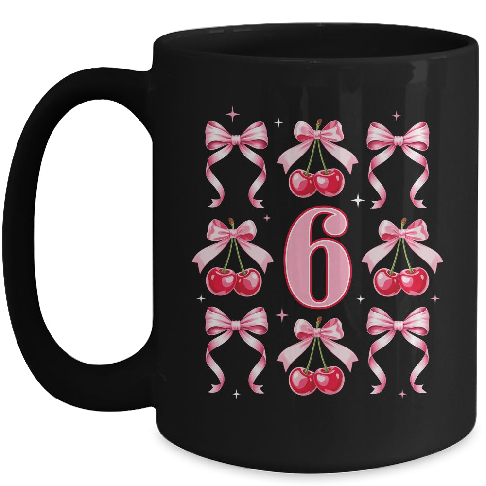 Birthday Girl 6th Birthday Cherry Coquette Bow 6 Years Old Mug | siriusteestore