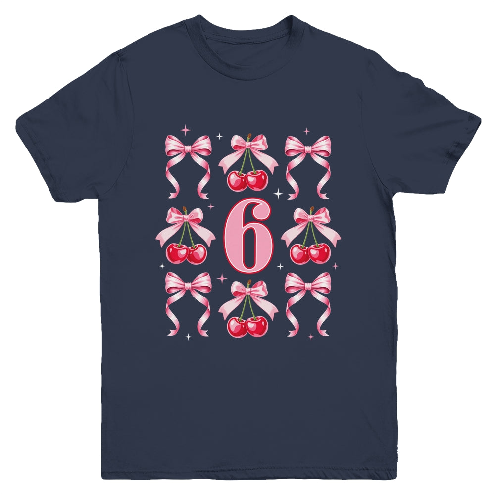 Birthday Girl 6th Birthday Cherry Coquette Bow 6 Years Old Youth Shirt | siriusteestore