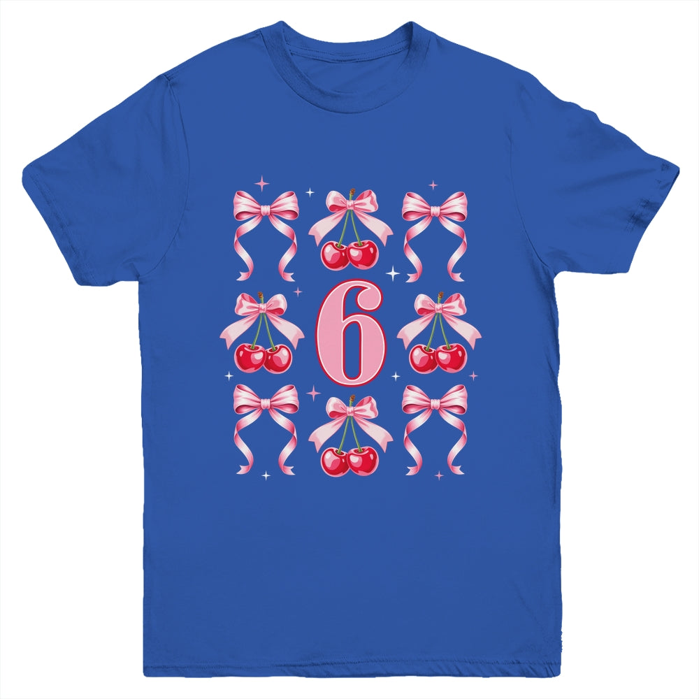 Birthday Girl 6th Birthday Cherry Coquette Bow 6 Years Old Youth Shirt | siriusteestore